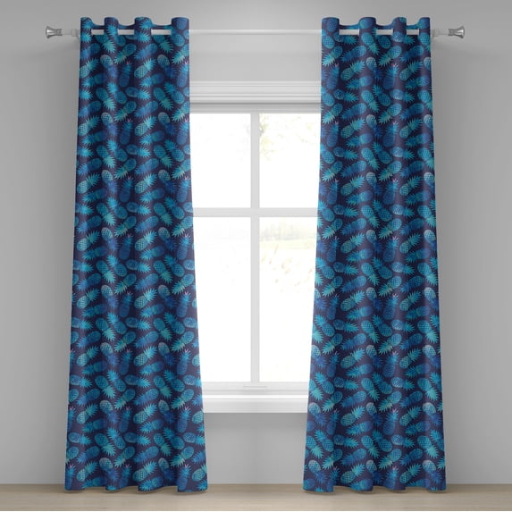 Ambesonne Modern Grommet Curtain, Exotic Pineapple, 50" x 108", Night Blue Turquoise
