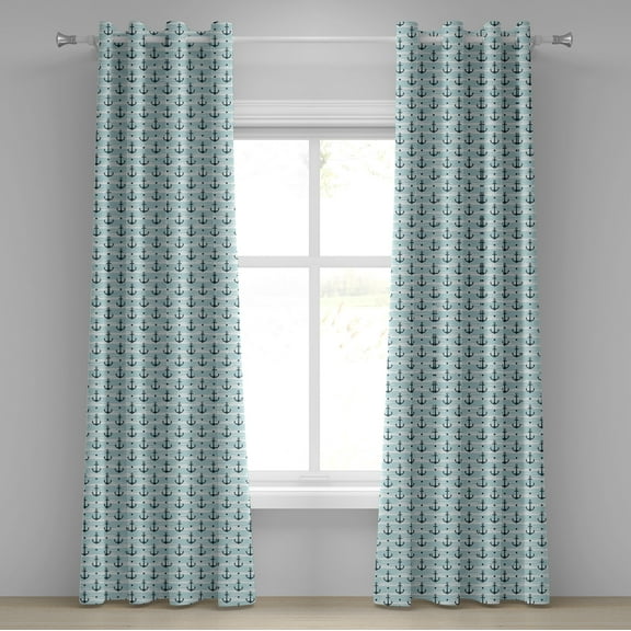 Ambesonne Modern Grommet Curtain, Pattern with Anchors, 50" x 84", Pale Blue Dark Green