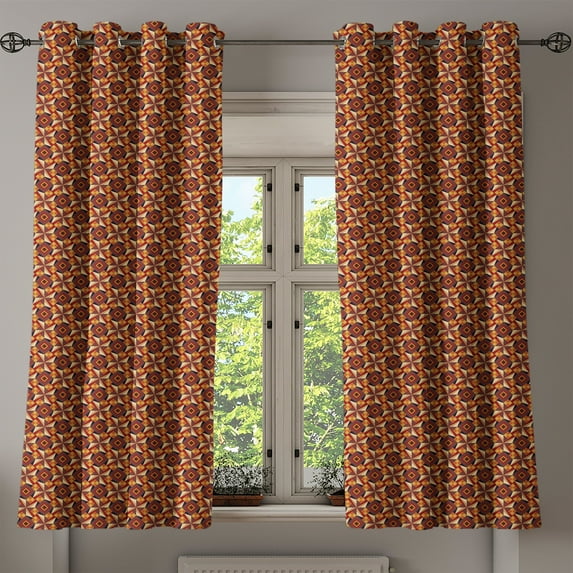 Ambesonne Modern Grommet Curtain, Retro Vintage Geometric, 50" x 63", Dark Orange Burgundy