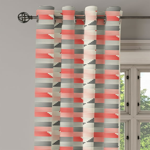 Ambesonne Modern Grommet Curtain Single Panel, Geometric Grid Lines, 50"x60", Charcoal Grey Scarlet