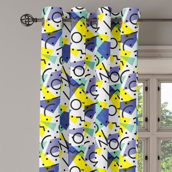 Ambesonne Modern Grommet Curtain Single Panel, Geometric Retro Theme, 50"x60", Blue Yellow and Black