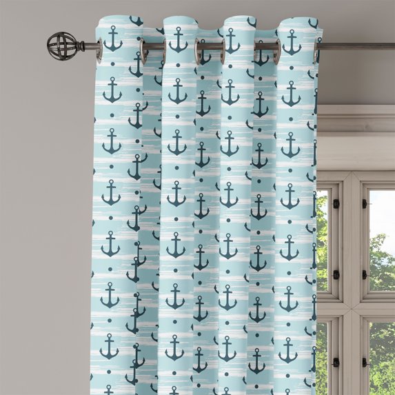 Ambesonne Modern Grommet Curtain Single Panel, Pattern with Anchors, 50"x60", Pale Blue Dark Green