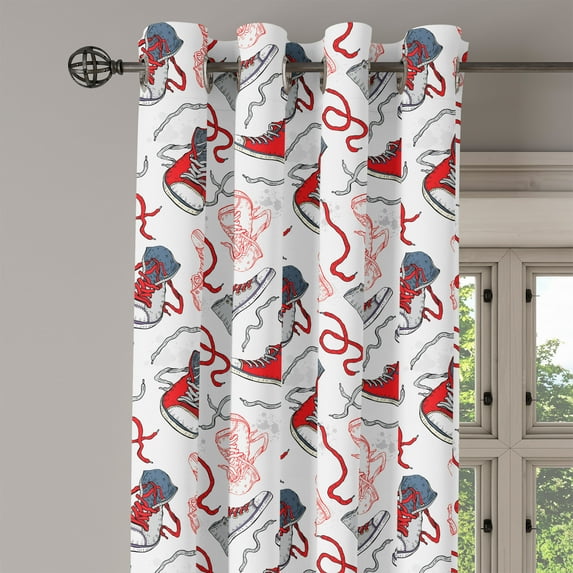 Ambesonne Modern Grommet Curtain Single Panel, Sport Shoes Sneakers, 50"x60", Vermilion White Grey