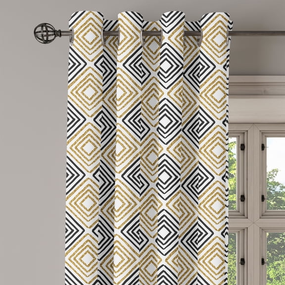 Ambesonne Modern Grommet Curtain Single Panel, Square Shaped Lines, 50"x60", Black White Yellow