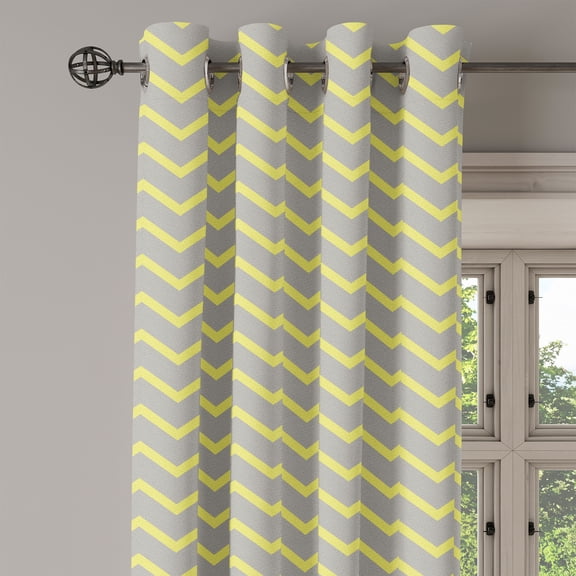 Ambesonne Modern Grommet Curtain Single Panel, Yellow Grey Zig Zag, 50"x60", Pale Grey and Mustard