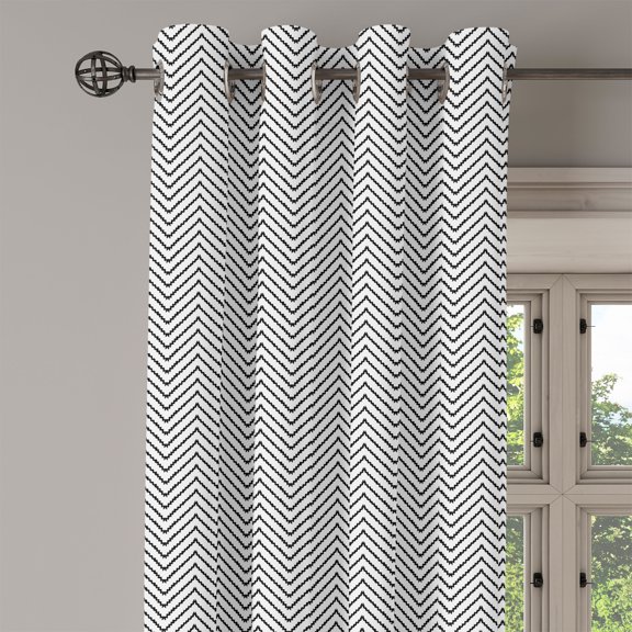 Ambesonne Modern Grommet Curtain Single Panel, Zig Zag Triangle Print, 50"x60", White Black