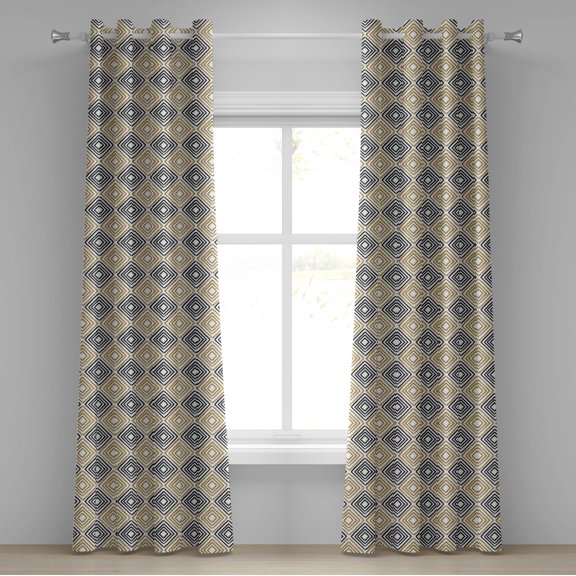 Ambesonne Modern Grommet Curtain, Square Shaped Lines, 50" x 72", Black White Yellow