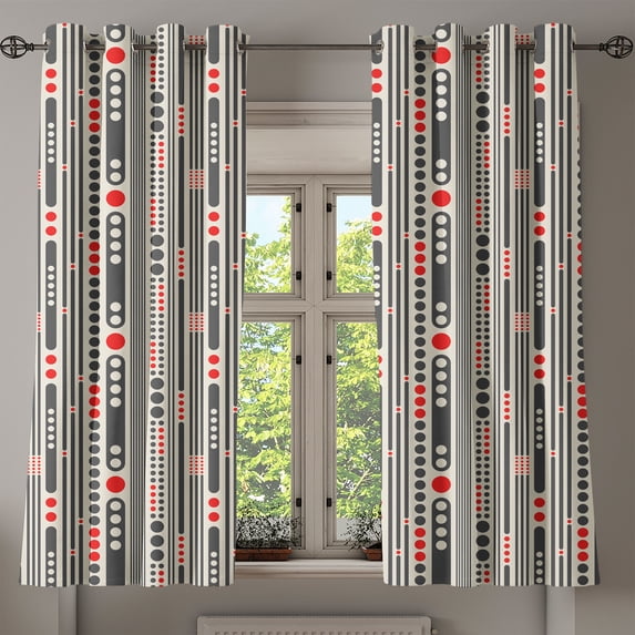 Ambesonne Modern Grommet Curtain, Stripes Circles Minimal, 50" x 63", Charcoal Grey Scarlet