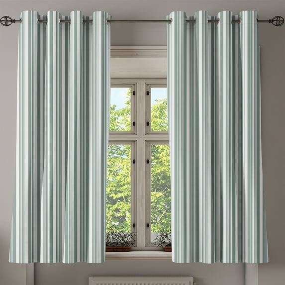 Ambesonne Modern Grommet Curtain, Thin and Bold Stipes, 50" x 54", Pale Sage Green White