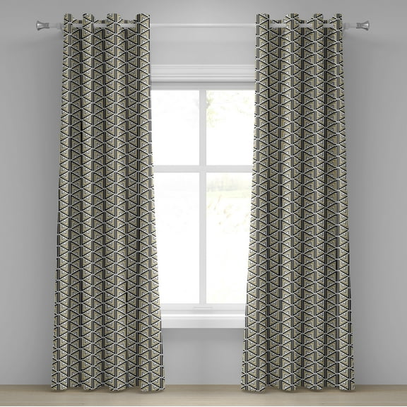 Ambesonne Modern Grommet Curtain, Triangle Shaped Lines, 50" x 84", Mustard and Black