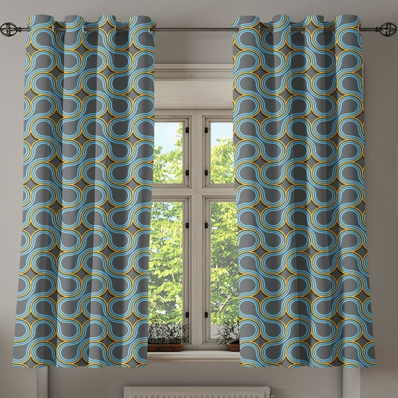 Ambesonne Modern Grommet Curtain, Twisted Tangled Lines, 50" x 63", Grey Marigold Pale Blue
