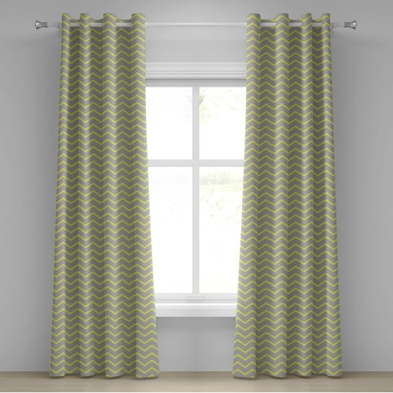 Ambesonne Modern Grommet Curtain, Yellow Grey Zig Zag, 50" x 72", Pale Grey and Mustard