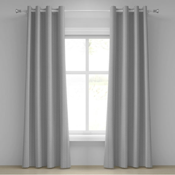 Ambesonne Modern Grommet Curtain, Zig Zag Triangle Print, 50" x 84", White Black