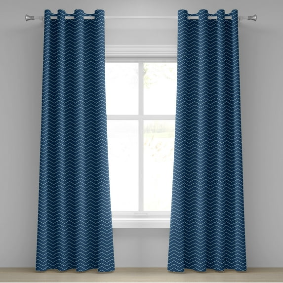 Ambesonne Modern Grommet Curtain, Zigzags Blue Chevron Lines, 50" x 120", Pale Blue and Dark Blue