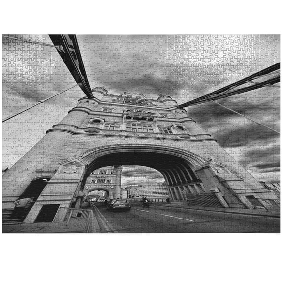 Ambesonne Modern Jigsaw Puzzle Durable Cardboard, Tower Bridge England, 1000 pcs, Black and White