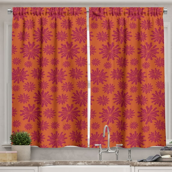 Ambesonne Modern Kitchen Curtains, Bold Line Flowers, 55"x45", Scarlet and Maroon