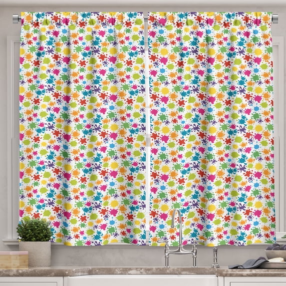 Ambesonne Modern Kitchen Curtains, Colorful Paint Spots Art, 55"x24", White Multicolor