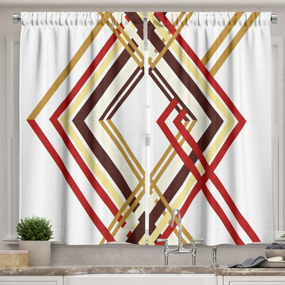 Ambesonne Modern Kitchen Curtains, Diamond Like Border Line, 55"x45", Caramel Brown