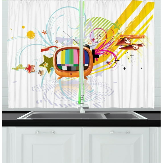 Ambesonne Modern Kitchen Curtains, Digital Media TV Art, 55"x39", Multicolor