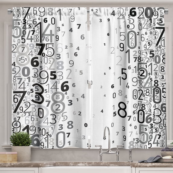 Ambesonne Modern Kitchen Curtains, Mathematic Numbers Image, 55"x39", Black and White