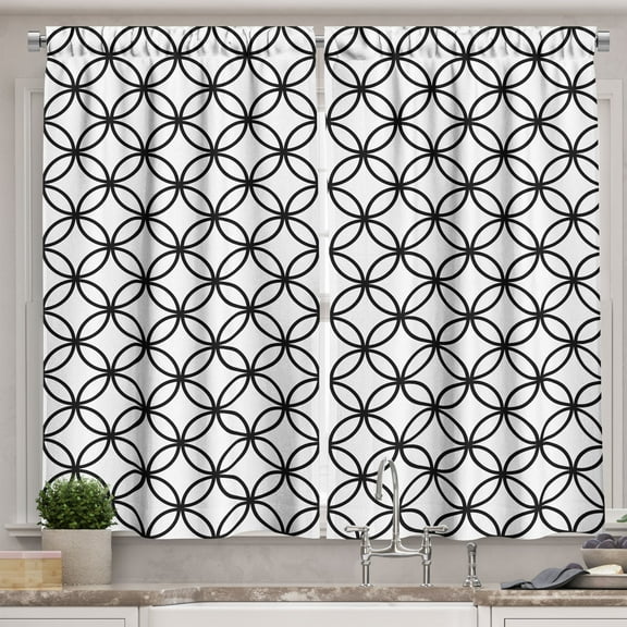 Ambesonne Modern Kitchen Curtains, Minimal Pattern, 55"x36", Black White