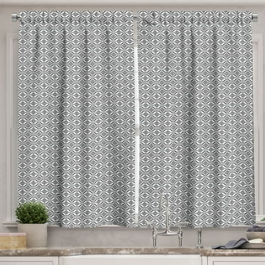 Ambesonne Modern Kitchen Curtains, Minimalist Triangle Ethnic, 55"x45", Charcoal Grey and White
