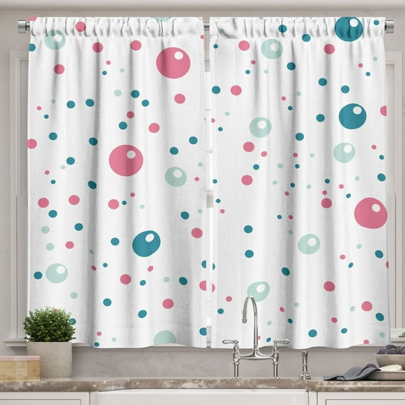 Ambesonne Modern Kitchen Curtains, Pastel Color Polka Dots, 55"x45", Blue Pink Grey