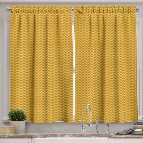 Ambesonne Modern Kitchen Curtains, Whimsical Geometric Ornament, 55"x30", Earth Yellow and Pale Coffee