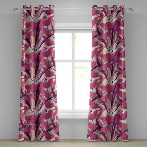 Ambesonne Modern Lily Grommet Curtain, Pastel Delicate Floral, 50"x72", Hot Pink Plum Magenta