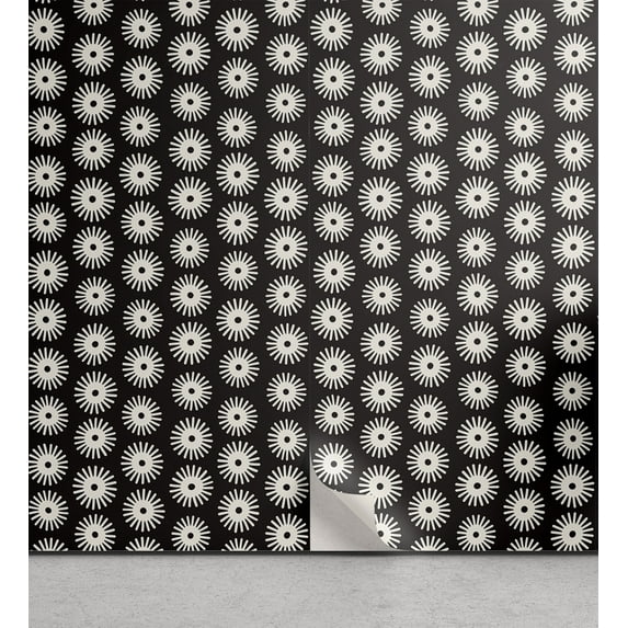 Ambesonne Modern Peel & Stick Wallpaper for Home, Abstract Round Brush Petals, 13"x36", Dark Grey and Ivory