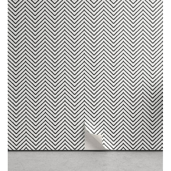 Ambesonne Modern Peel & Stick Wallpaper for Home, Zig Zag Triangle Print, 13"x72", White Black