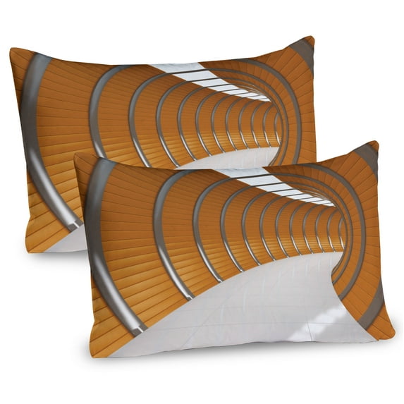 Ambesonne Modern Pillow Sham 2 Pack, Geometric Long Tunnel, 36"x20", Orange Grey