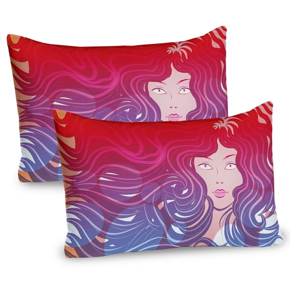 Ambesonne Modern Pillow Sham 2 Pack, Little Mermaid Face Hair, 30"x20", Red Violet Cream