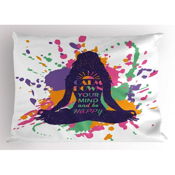 Ambesonne Modern Pillow Sham, Happy Words Calm, 26" X 20", Multicolor