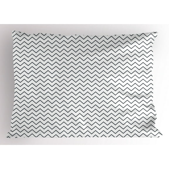 Ambesonne Modern Pillow Sham, Zig Zag Chevron Waves, 36" X 20", Grey White