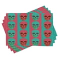 thumbnail image 1 of Ambesonne Modern Place Mats Set of 4, Skull Gothic, Standard Size, Jade Green Magenta, 1 of 6
