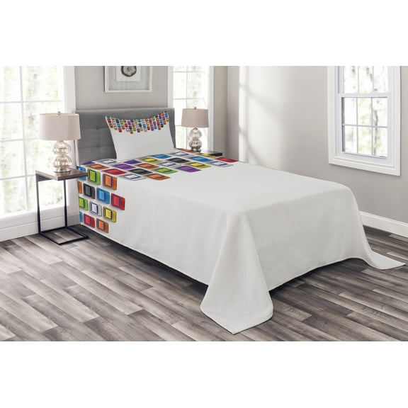 Ambesonne Modern Quilted Bedspread Set 2 Pcs, Cartoon Cars Topview Print, Twin Size, Multicolor