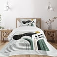 thumbnail image 1 of Ambesonne Modern Quilted Bedspread Set 2 Pcs, Mid Century Boho Leafy Sun, Twin Size, Jade Green Dark Grey Fawn, 1 of 4