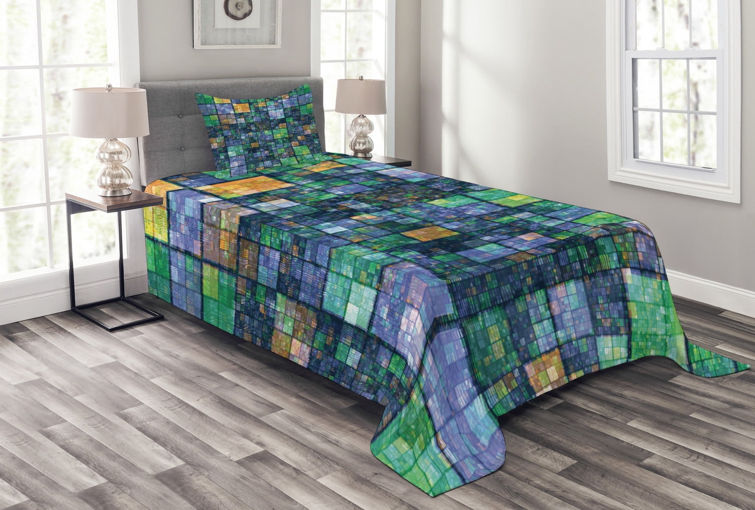 Twin White Quilted Bedspread Set with Pillow Sham