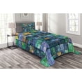thumbnail image 1 of Ambesonne Modern Quilted Bedspread Set 2 Pcs, Mosaic Geometric Design, Twin Size, Blue Yellow and Green, 1 of 3