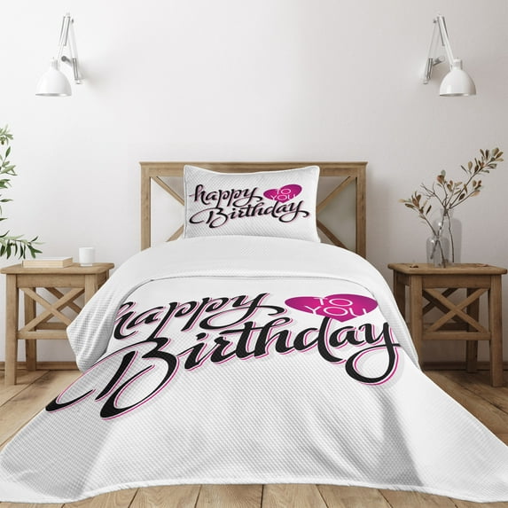 Ambesonne Modern Quilted Bedspread Set 2 Pcs, Typo Message, Twin Size, Fuchsia Black White