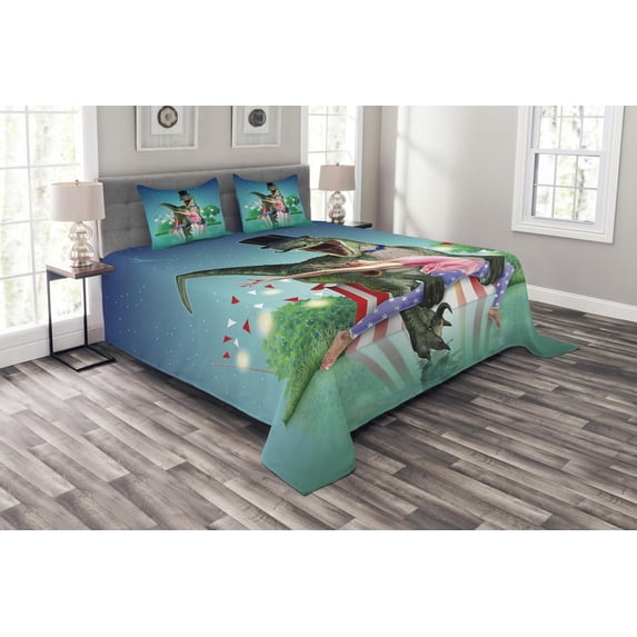 Ambesonne Modern Quilted Bedspread Set 3 Pcs, Ballerina Stars and Moon, King Size, Multicolor