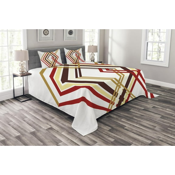 Ambesonne Modern Quilted Bedspread Set 3 Pcs, Diamond Like Border Line, King Size, Caramel Brown