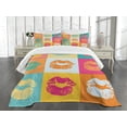 thumbnail image 1 of Ambesonne Modern Quilted Bedspread Set 3 Pcs, Fashion Kiss Love Design, King Size, Multicolor, 1 of 5