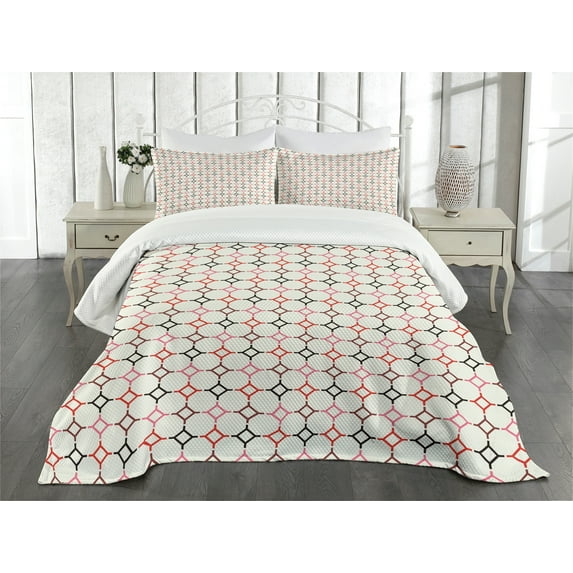 Ambesonne Modern Quilted Bedspread Set 3 Pcs, Hexagonal Shaped Lines, Queen Size, Multicolor