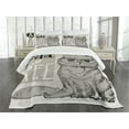 thumbnail image 1 of Ambesonne Modern Quilted Bedspread Set 3 Pcs, Hipster Cat Humorous, King Size, Pale Grey Dust, 1 of 5