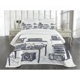 thumbnail image 1 of Ambesonne Modern Quilted Bedspread Set 3 Pcs, Music Devices Turntable, Queen Size, Cadet Blue, 1 of 5