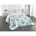 thumbnail image 1 of Ambesonne Modern Quilted Bedspread Set 3 Pcs, Pattern with Anchors, Queen Size, Pale Blue Dark Green, 1 of 5