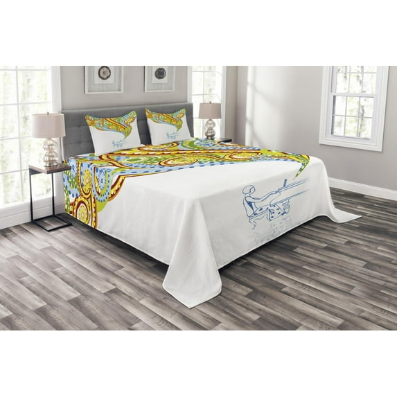 Ambesonne Modern Quilted Bedspread Set 3 Pcs, Pianist Swirls Colorful, King Size, Multicolor