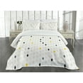 thumbnail image 1 of Ambesonne Modern Quilted Bedspread Set 3 Pcs, Polka Dots Geometric, Queen Size, Yellow White Grey, 1 of 5